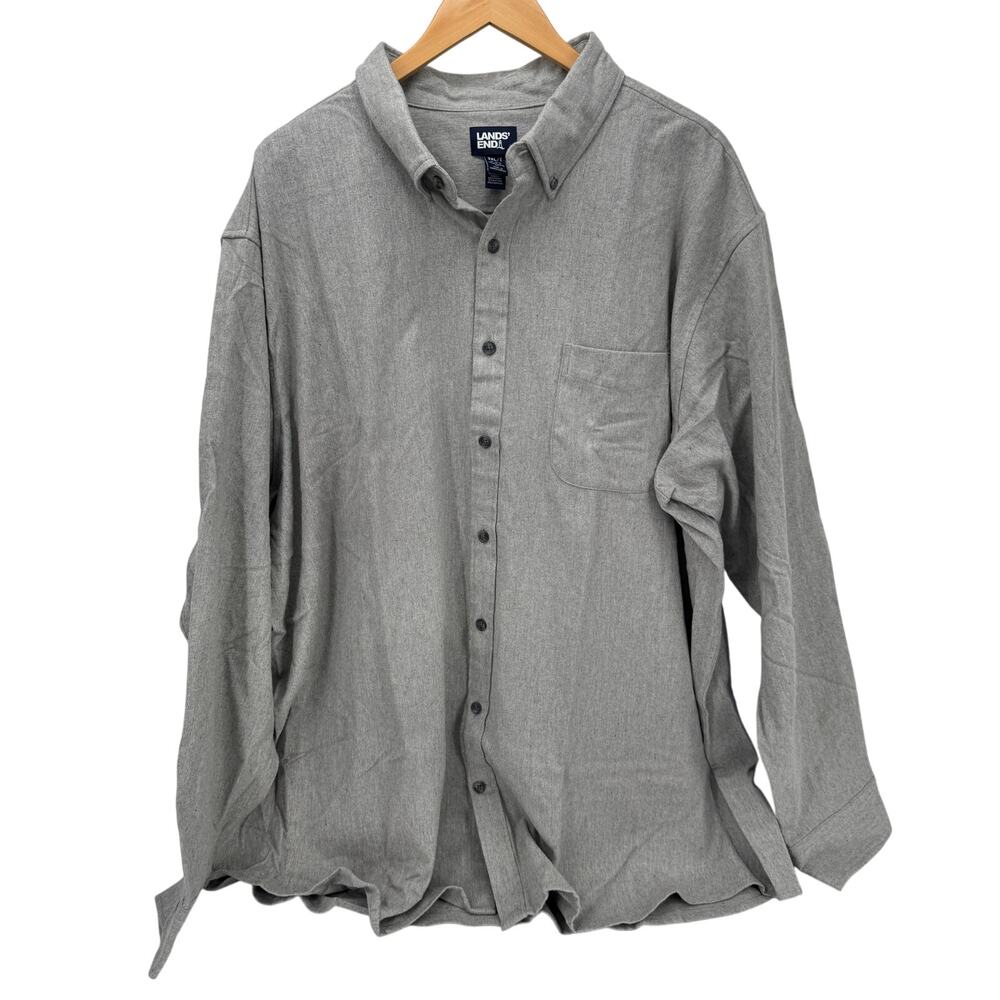 Lands End Shirt Mens 3XLT 19-19.5 Gray Flannel Button Down Cotton Traditional